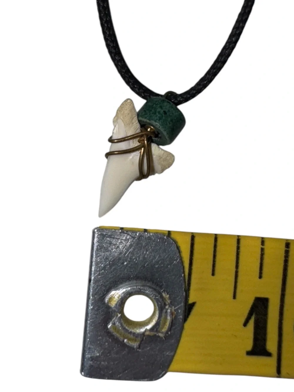 Shark Tooth Pendant Necklace with Green Bead
